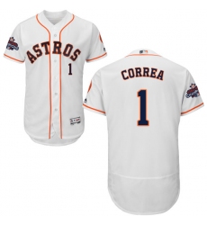 Men's Majestic Houston Astros #1 Carlos Correa Authentic White Home 2017 World Series Champions Flex Base MLB Jersey