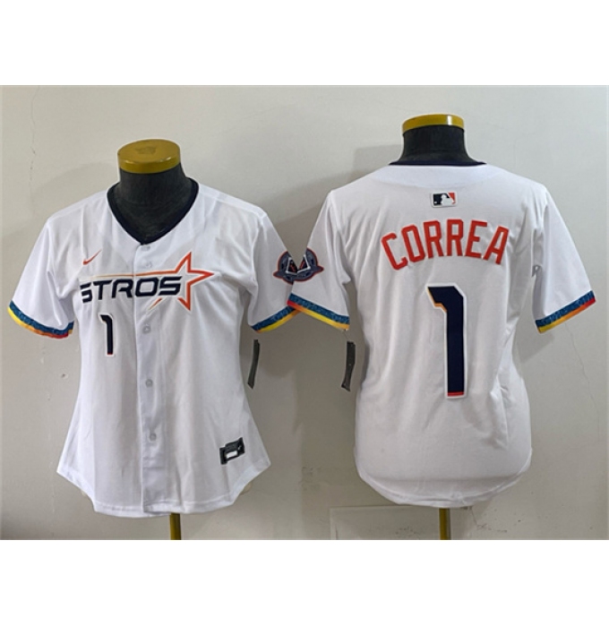 Women's Houston Astros #1 Carlos Correa White 2025 City Connect Limited Stitched Baseball Jersey(Run Small)