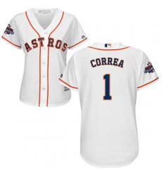 Women's Majestic Houston Astros #1 Carlos Correa Authentic White Home 2017 World Series Champions Cool Base MLB Jersey