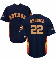 Youth Majestic Houston Astros #22 Josh Reddick Authentic Navy Blue Alternate 2018 Gold Program Cool Base MLB Jersey