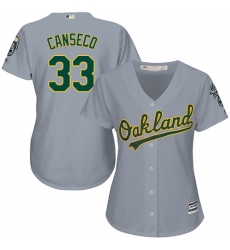 Women's Majestic Oakland Athletics #33 Jose Canseco Authentic Grey Road Cool Base MLB Jersey