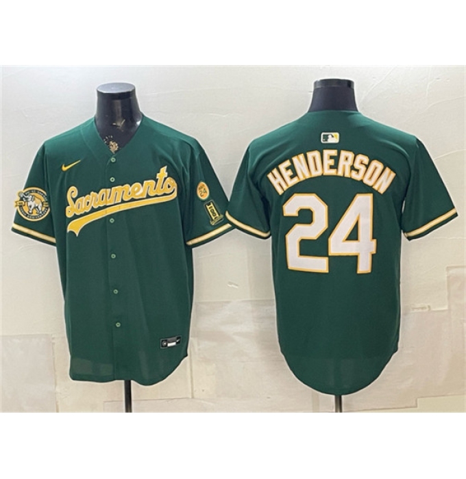 Men's Oakland Athletics #24 Rickey Henderson 2026 Green Alternate Sacramento Celebrating 125 Years Vapor Limited Stitched Baseball Jersey