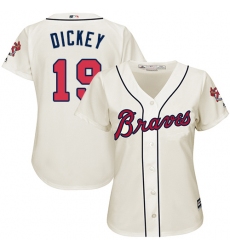 Women's Majestic Atlanta Braves #19 R.A. Dickey Authentic Cream Alternate 2 Cool Base MLB Jersey