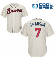 Youth Majestic Atlanta Braves #7 Dansby Swanson Authentic Cream Alternate 2 Cool Base MLB Jersey