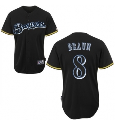 Men's Majestic Milwaukee Brewers #8 Ryan Braun Authentic Black Fashion MLB Jersey