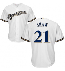 Men's Majestic Milwaukee Brewers #21 Travis Shaw Replica White Home Cool Base MLB Jersey
