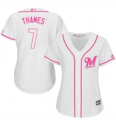 Women's Majestic Milwaukee Brewers #7 Eric Thames Authentic White Fashion Cool Base MLB Jersey