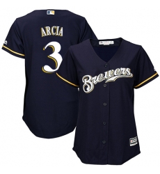 Women's Majestic Milwaukee Brewers #3 Orlando Arcia Authentic Navy Blue Alternate Cool Base MLB Jersey
