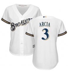 Women's Majestic Milwaukee Brewers #3 Orlando Arcia Authentic White Home Cool Base MLB Jersey