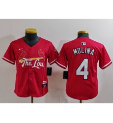 Youth St Louis Cardinals #4 Yadier Molina Red 2024 City Connect Stitched Baseball Jersey