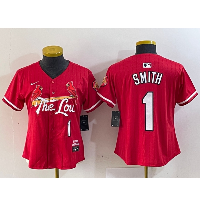 Women's St Louis Cardinals #1 Ozzie Smith Red 2024 City Connect Limited Stitched Baseball Jersey