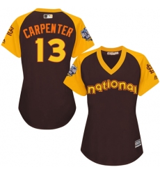 Women's Majestic St. Louis Cardinals #13 Matt Carpenter Authentic Brown 2016 All-Star National League BP Cool Base MLB Jersey