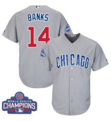 Youth Majestic Chicago Cubs #14 Ernie Banks Authentic Grey Road 2016 World Series Champions Cool Base MLB Jersey