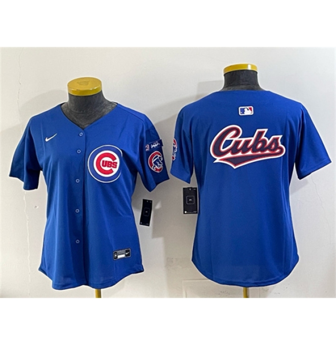 Women's Chicago Cubs Team Big Logo Royal 'Ryne Sandberg Tribute' Vapor Limited V3 Stitched Baseball Jersey(Run Small)