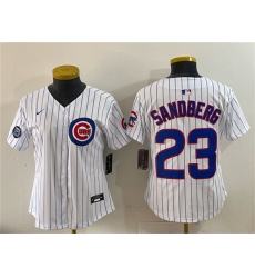 Youth Chicago Cubs #23 Ryne Sandberg White Pinstripe 'Ryne Sandberg Tribute' Vapor Limited V2 Stitched Baseball Jersey