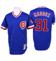 Men's Mitchell and Ness Chicago Cubs #31 Greg Maddux Authentic Blue Throwback MLB Jersey