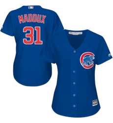Women's Majestic Chicago Cubs #31 Greg Maddux Authentic Royal Blue Alternate MLB Jersey