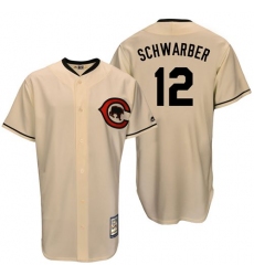 Men's Majestic Chicago Cubs #12 Kyle Schwarber Authentic Cream Cooperstown Throwback MLB Jersey