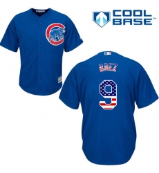 Men's Majestic Chicago Cubs #9 Javier Baez Replica Royal Blue USA Flag Fasion MLB Jersey