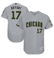 Men's Majestic Chicago Cubs #17 Kris Bryant Grey Memorial Day Authentic Collection Flex Base MLB Jersey