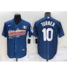 Men's Los Angeles Dodgers #10 Justin Turner Rainbow Blue Red Pinstripe Mexico Cool Base Nike Jersey