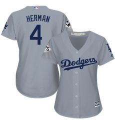 Women's Majestic Los Angeles Dodgers #4 Babe Herman Replica Grey Road 2017 World Series Bound Cool Base MLB Jersey