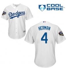 Youth Majestic Los Angeles Dodgers #4 Babe Herman Authentic White Home Cool Base 2018 World Series MLB Jersey