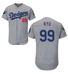 Men's Majestic Los Angeles Dodgers #99 Hyun-Jin Ryu Gray Alternate Flex Base Authentic Collection 2018 World Series MLB Jersey
