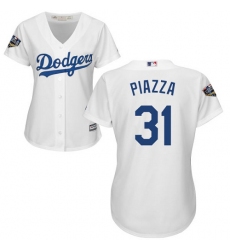 Women's Majestic Los Angeles Dodgers #31 Mike Piazza Authentic White Home Cool Base 2018 World Series MLB Jersey