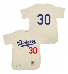 Men's Mitchell and Ness 1955 Los Angeles Dodgers #30 Maury Wills Authentic Cream Throwback MLB Jersey