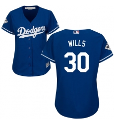 Women's Majestic Los Angeles Dodgers #30 Maury Wills Authentic Royal Blue Alternate 2017 World Series Bound Cool Base MLB Jersey