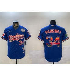 Men's Los Angeles Dodgers #34 Fernando Valenzuela Royal 2024 World Series Mexico California Cool Base Stitched Baseball Jersey