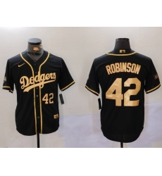 Men's Los Angeles Dodgers #42 Jackie Robinson Number Black Gold World Series Champions Cool Base Stitched Jersey