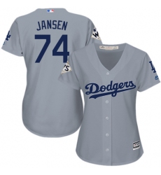 Women's Majestic Los Angeles Dodgers #74 Kenley Jansen Replica Grey Road 2017 World Series Bound Cool Base MLB Jersey