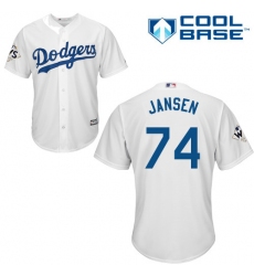 Youth Majestic Los Angeles Dodgers #74 Kenley Jansen Replica White Home 2017 World Series Bound Cool Base MLB Jersey