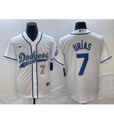 Men's Los Angeles Dodgers #7 Julio Urias Number White Cool Base Stitched Baseball Jersey