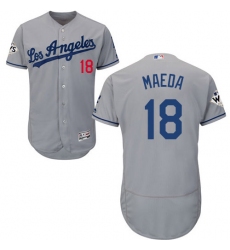 Men's Majestic Los Angeles Dodgers #18 Kenta Maeda Authentic Grey Road 2017 World Series Bound Flex Base MLB Jersey