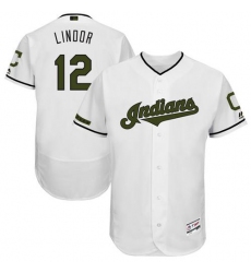 Men's Majestic Cleveland Indians #12 Francisco Lindor White Memorial Day Authentic Collection Flex Base MLB Jersey