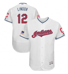 Men's Majestic Cleveland Indians #12 Francisco Lindor White Stars & Stripes Authentic Collection Flex Base MLB Jersey