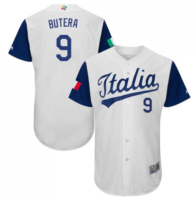 Men's Italy Baseball Majestic #9 Drew Butera White 2017 World Baseball Classic Authentic Team Jersey
