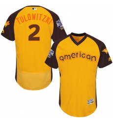Men's Majestic Toronto Blue Jays #2 Troy Tulowitzki Yellow 2016 All-Star American League BP Authentic Collection Flex Base MLB Jersey