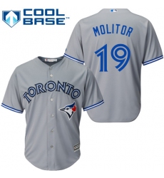 Youth Majestic Toronto Blue Jays #19 Paul Molitor Replica Grey Road MLB Jersey