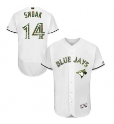 Men's Majestic Toronto Blue Jays #14 Justin Smoak Authentic White 2016 Memorial Day Fashion Flex Base MLB Jersey