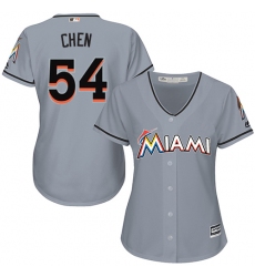 Women's Majestic Miami Marlins #54 Wei-Yin Chen Replica Grey Road Cool Base MLB Jersey