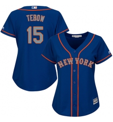 Women's Majestic New York Mets #15 Tim Tebow Replica Royal Blue Alternate Road Cool Base MLB Jersey