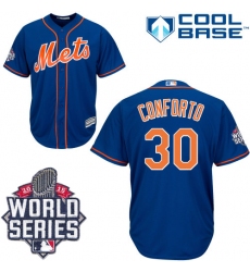 Men's Majestic New York Mets #30 Michael Conforto Authentic Royal Blue Alternate Home Cool Base 2015 World Series MLB Jersey