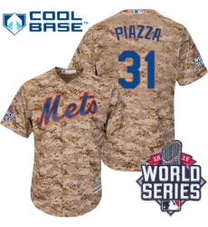 Men's Majestic New York Mets #31 Mike Piazza Authentic Camo Alternate Cool Base 2015 World Series MLB Jersey