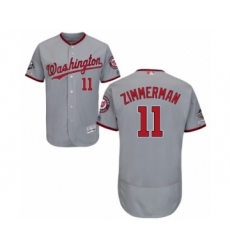 Men's Washington Nationals #11 Ryan Zimmerman Grey Road Flex Base Authentic Collection 2019 World Series Champions Baseball Jersey