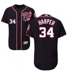 Men's Majestic Washington Nationals #34 Bryce Harper Navy Blue Alternate Flex Base Authentic Collection MLB Jersey