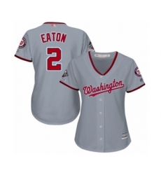 Women's Washington Nationals #2 Adam Eaton Authentic Grey Road Cool Base 2019 World Series Champions Baseball Jersey